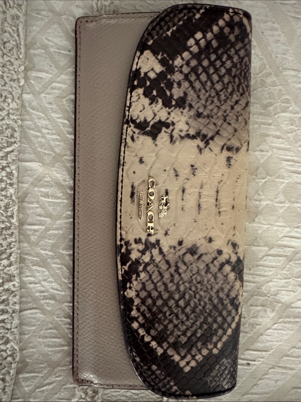 Coach Two-Tone Python-Print Continental Wallet in Taupe and Cream
